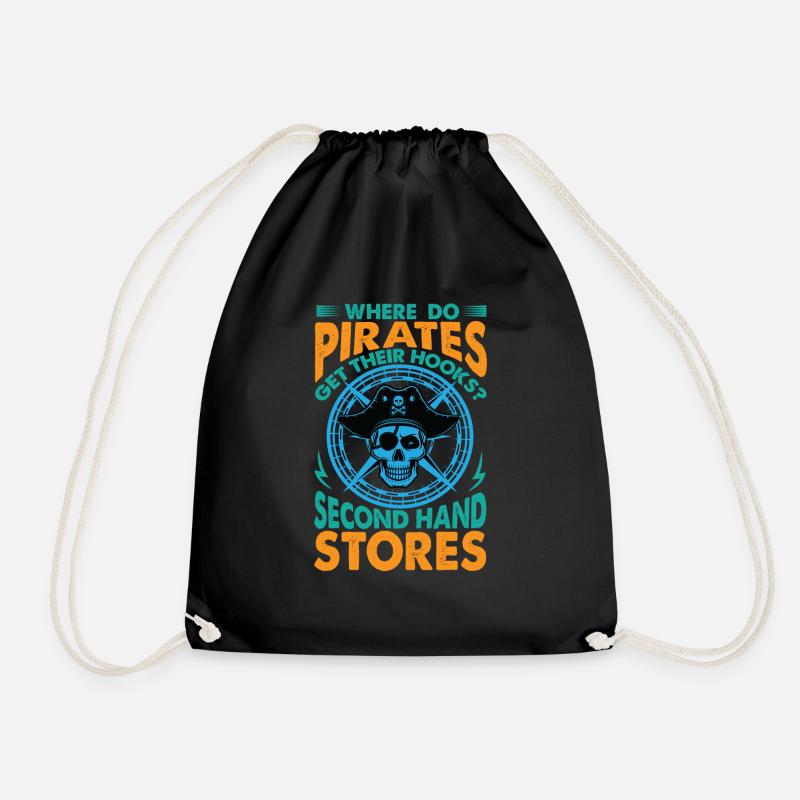 Where Do Pirates Get Their Hooks? Dad jokes - Drawstring Bag - black