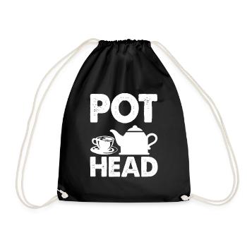 Pot Head Coffee Tea Lover Caffeine Addict Funny - Drawstring Bag - black - Front