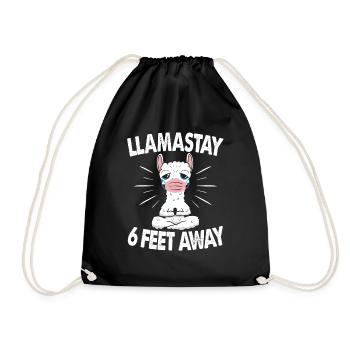Llamastay 6 Feet Away Cute Llama Social Distancing - Drawstring Bag - black - Front