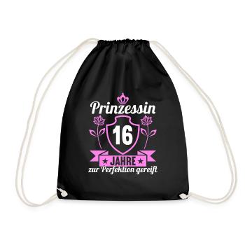 16. Geburtstag 16 Jahre Perfektion Prinzessin - Turnbeutel - Schwarz - Vorne