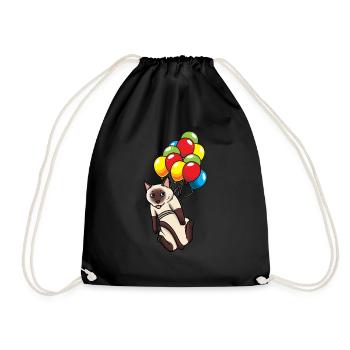 Siamese cat on balloon cat - Drawstring Bag - black - Front