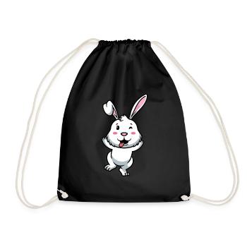 White Rabbit Emoticon Rabbit - Drawstring Bag - black - Front