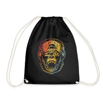 Monkey DJ mit Kopfhörer & Sonnenbrille Geschenkide - Turnbeutel - Schwarz - Vorne