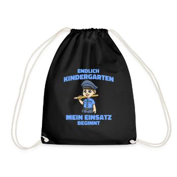 Kindergarten Shirt Polizei - Kita Spielplatz - Turnbeutel - Schwarz - Vorne