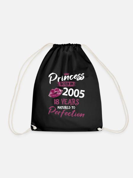 18th birthday 18 years perfection Princess 2005 - Drawstring Bag - black