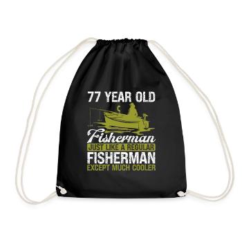 77 Year Old Fisherman Fishing Rod 77 Anglers - Drawstring Bag - black - Front