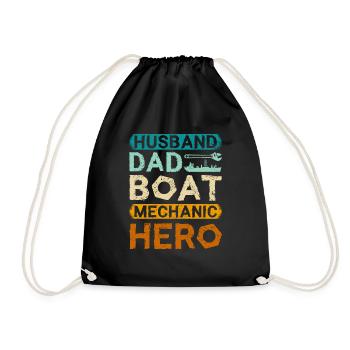 Husband dad boat mechanic hero - Drawstring Bag - black - Front