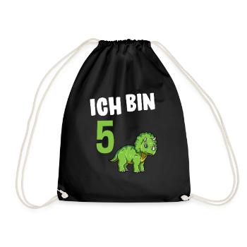 5 Geburtstag Dinosaurier 5 Jahre Alt Geschenk - Turnbeutel - Schwarz - Vorne