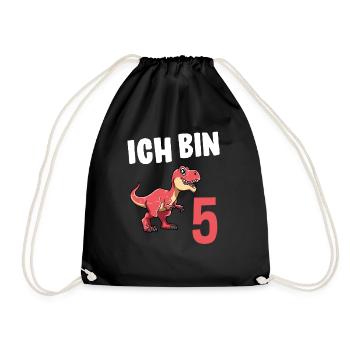 5 Geburtstag T-Rex - 5 Jahre Alt Geschenk Junge - Turnbeutel - Schwarz - Vorne
