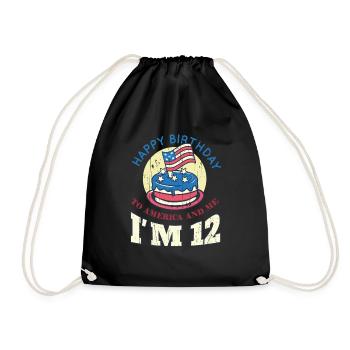 US America Flag Cake Birth Age 12 USA 4th Of July - Drawstring Bag - black - Front