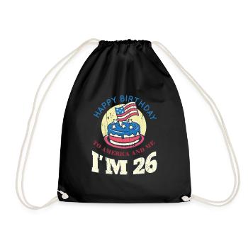 US America Flag Cake Birth Age 26 USA 4th Of July - Drawstring Bag - black - Front