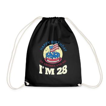 US America Flag Cake Birth Age 28 USA 4th Of July - Drawstring Bag - black - Front
