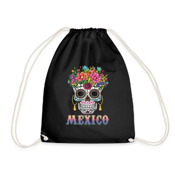 Mexico Halloween Muertos Day Of Dead Sugar Bone - Drawstring Bag - black - Front