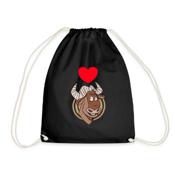 Wildebeest Antelope Africa Animal with Heart - Drawstring Bag - black - Front