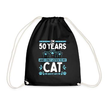 50 Year Old Birthday Cat Dad Cat 50 Birthday - Drawstring Bag - black - Front