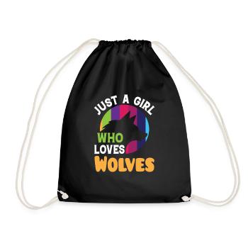 Just a Girl Who Loves Wolves Colorful Design - Drawstring Bag - black - Front
