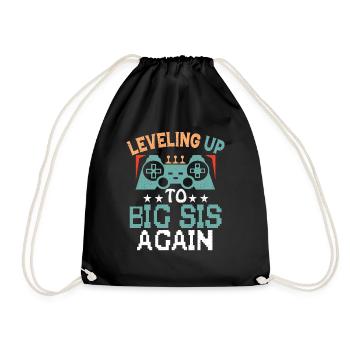Leveling Up To Big Sister Again Gamer Video Games - Drawstring Bag - black - Front
