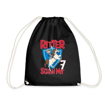 Ritter Geburtstagsmotiv 7 Jahre Jungen Geschenk - Turnbeutel - Schwarz - Vorne