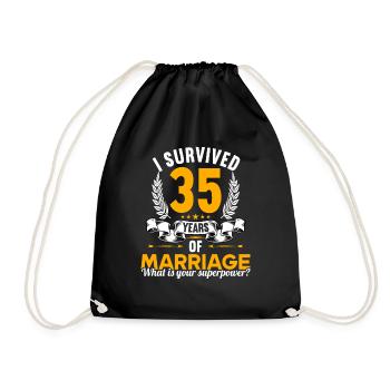 Ich habe 35 Jahre Ehe überlebt 35.Hochzeitstag - Turnbeutel - Schwarz - Vorne