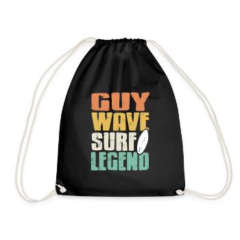 Guy Wave Surf Legend Retro Surfing T-Shirt Present - Drawstring Bag - black - Front