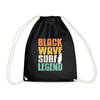 Black Wave Surf Legend Retro Surfing T-Shirt - Drawstring Bag - black - Front