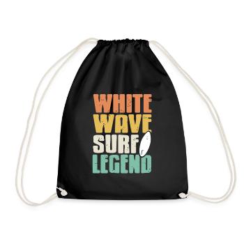 White Wave Surf Legend Retro Surfing T-Shirt - Drawstring Bag - black - Front