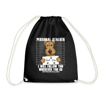 Funny Airedale Terrier Dog Cartoon - Drawstring Bag - black - Front