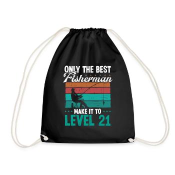 21 Fishing Level 21 Year Old Angler Fisherman - Drawstring Bag - black - Front