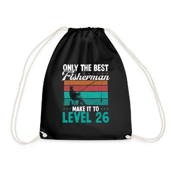 26 Fishing Level 26 Year Old Angler Fisherman - Drawstring Bag - black - Front