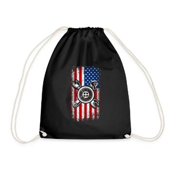 Usa american flag bike mecahnic - Drawstring Bag - black - Front