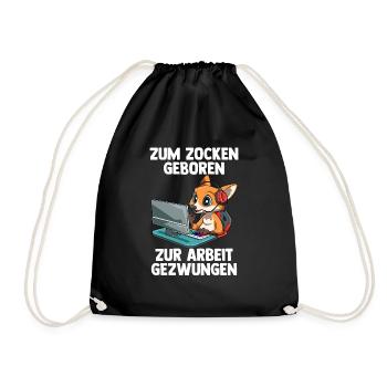 Gamer Fuchs - Computer Spiele Online Spiele - Turnbeutel - Schwarz - Vorne