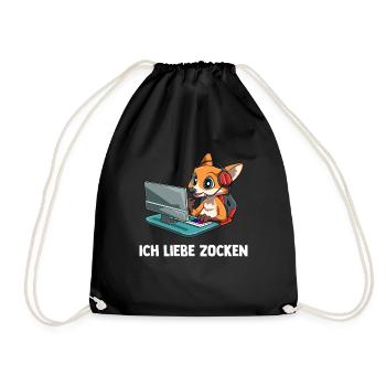 Ich Liebe Computer Zocken - Gaming Fuchs Computer - Turnbeutel - Schwarz - Vorne