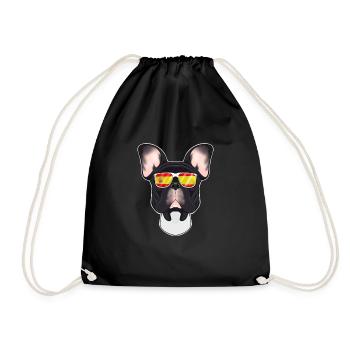 French Bulldog I Spain Sunglasses I Spanish Flag - Drawstring Bag - black - Front