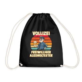 Vollizei Beamter Biertrinker - Saufen Alkohol - Turnbeutel - Schwarz - Vorne