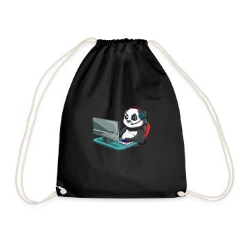 Kawaii Video Gaming Panda - Computerspiel Fuchs - Turnbeutel - Schwarz - Vorne