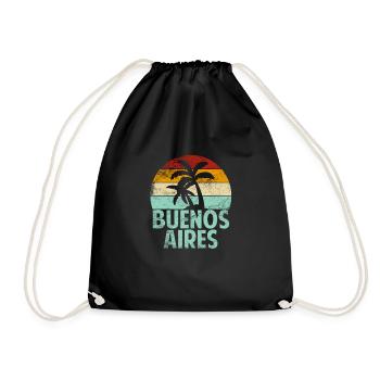 Buenos Aires Souvenir Palm Trees Summer Sea Beach - Drawstring Bag - black - Front