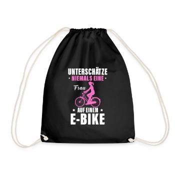 Unterschätze Niemals Eine Frau Auf Einem E Bike - Turnbeutel - Schwarz - Vorne