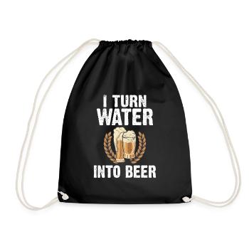 I turn water into beer Passionate beer brew - Drawstring Bag - black - Front