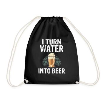 I turn water into beer Bierbauer Bier Braumeister - Drawstring Bag - black - Front