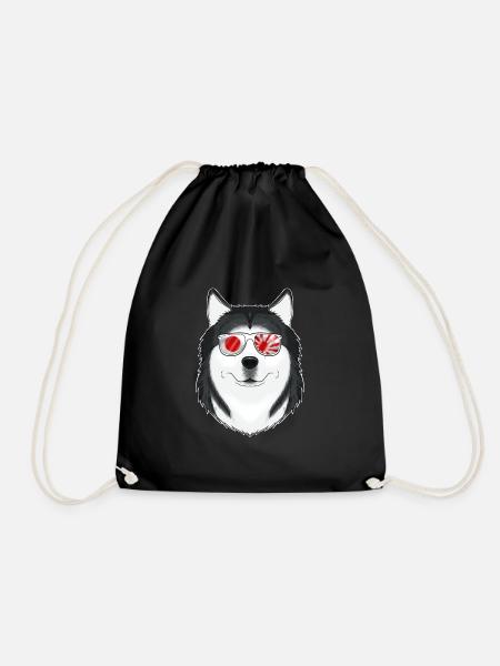 Husky Japan Sunglasses I Japanese Flag - Drawstring Bag - black