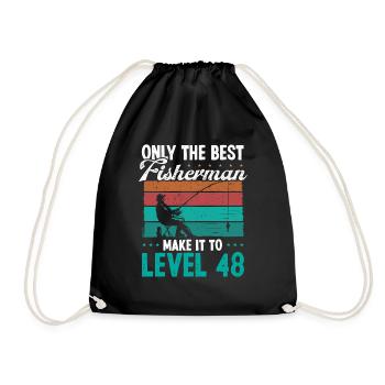 48 Fishing Level 48 Year Old Angler Fisherman - Drawstring Bag - black - Front