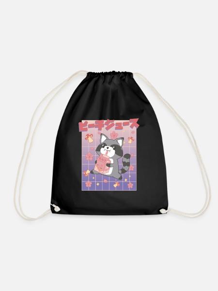 Kawaii Raccoon Drinking Peach Juice - Turnbeutel - Schwarz