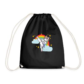 Lustige Karate Kampfsportarten Regenbogen Einhorn - Turnbeutel - Schwarz - Vorne