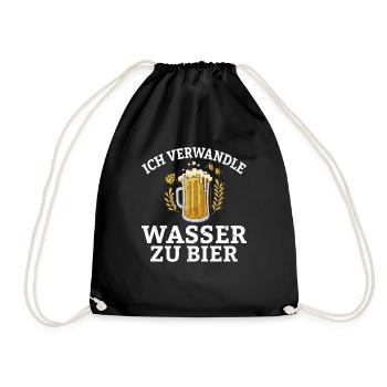 Ich verwandle Wasser zu Bier Spruch Brauer und Bra - Turnbeutel - Schwarz - Vorne