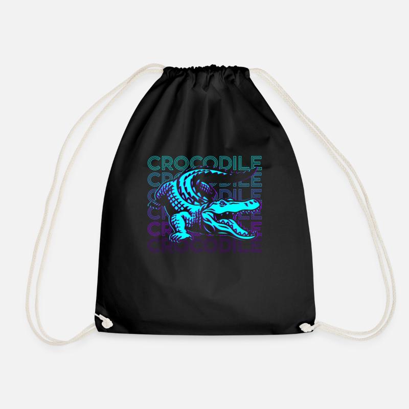 Krokodil Alligator Kroko Retro Geschenk - Turnbeutel - Schwarz