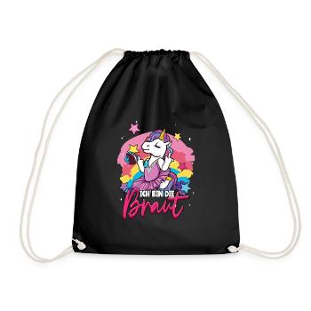 Junggesellinnenabschied Ich bin die Braut Einhorn - Turnbeutel - Schwarz - Vorne