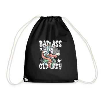 bad ass old lady - crazy unicorn unicorn - Drawstring Bag - black - Front