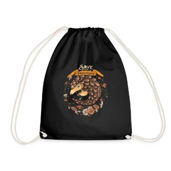 Floral Pangolin Animal Art - Drawstring Bag - black - Front