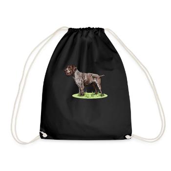 Deutsch Drahthaar I Jagdhund Vorstehhund Geschenk - Turnbeutel - Schwarz - Vorne