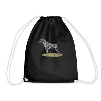 Deutsch Drahthaar I Jagdhund Vorstehhund Geschenk - Turnbeutel - Schwarz - Vorne